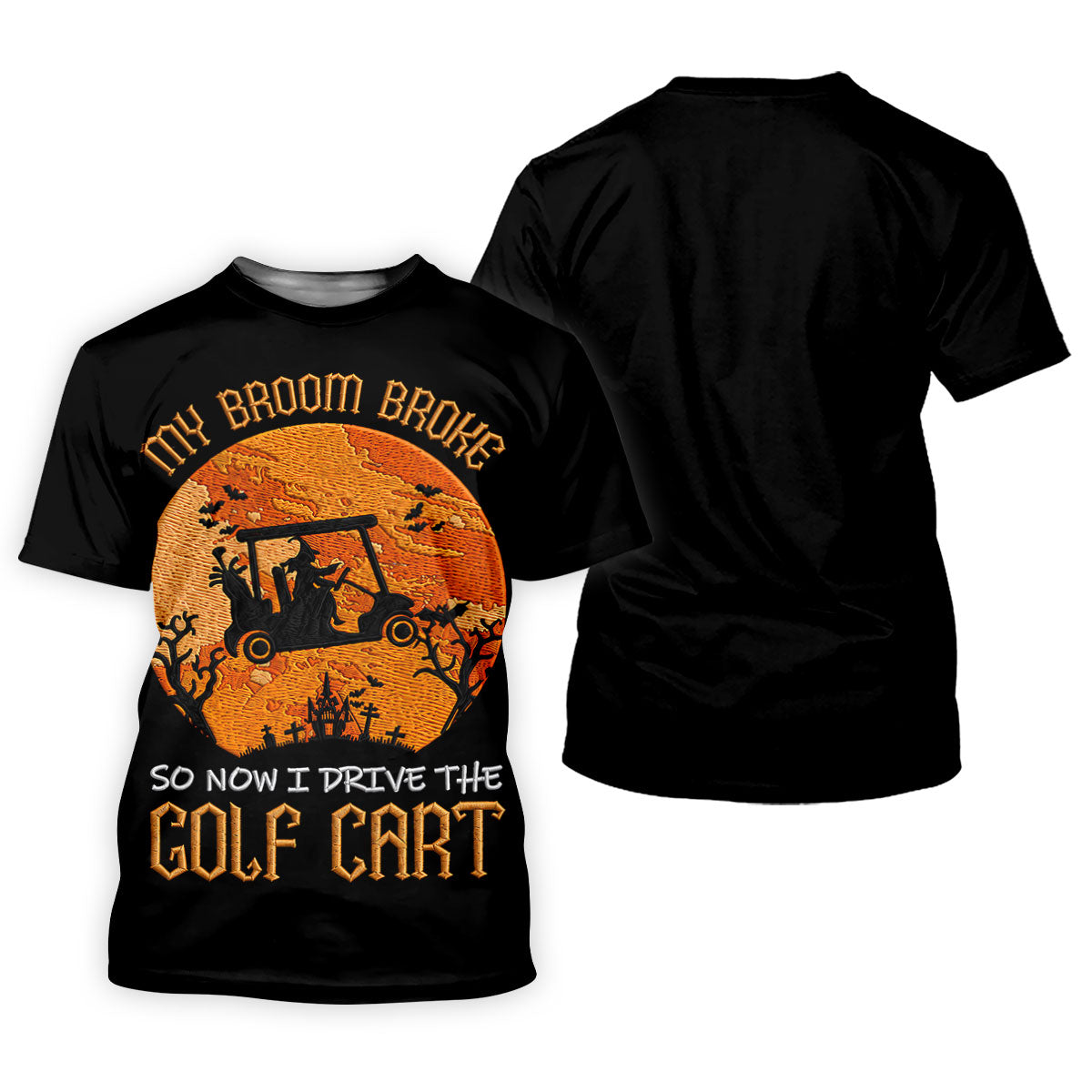 Broom Broke Now I Drive Golf Cart Halloween Polo Shirt, Mens Golf Polo, Mens Polo Shirts