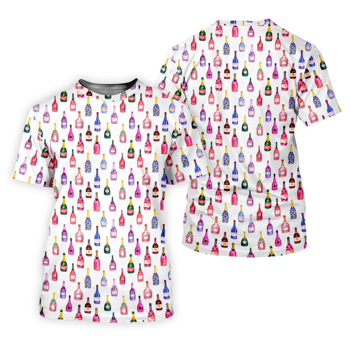 Champagne Bottles Seamless Pattern Watercolor Style Retro Golf Shirt, Ladies Golf Polos, Golf Shirt For Women