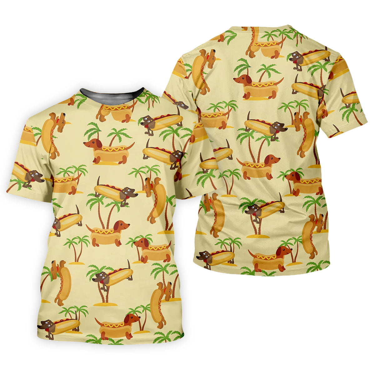 Funny Hot Dog Dachshund Tropical Hawaiian Golf Shirt, Mens Golf Polo, Printed Golf Shirts