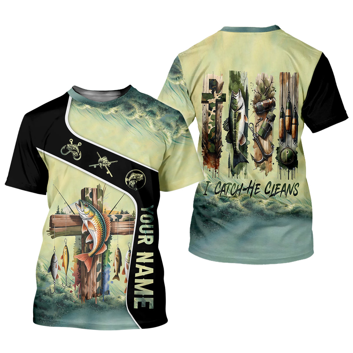 I Catch He Clean Christian Camouflage Fishing UPF Shirts, Funny Fishing Shirt, Fishing Shirt For Women