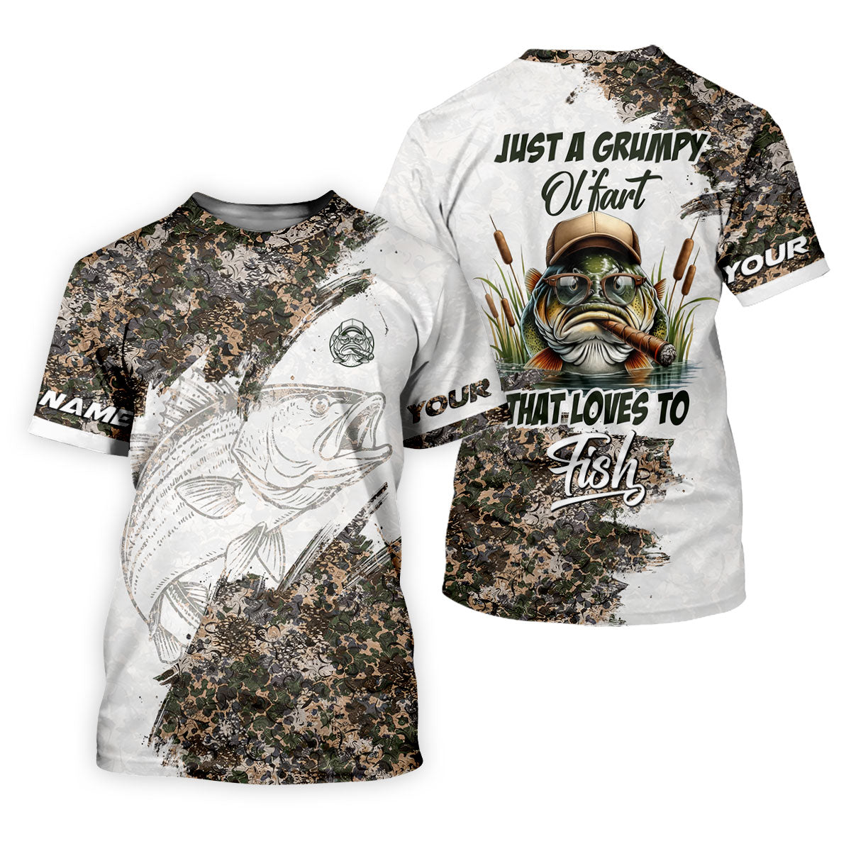 Personalized Funny Fishing Shirt for Men, Grumpy Old Man That Loves to Fish Long Sleeve, Camo Fisherman Gift