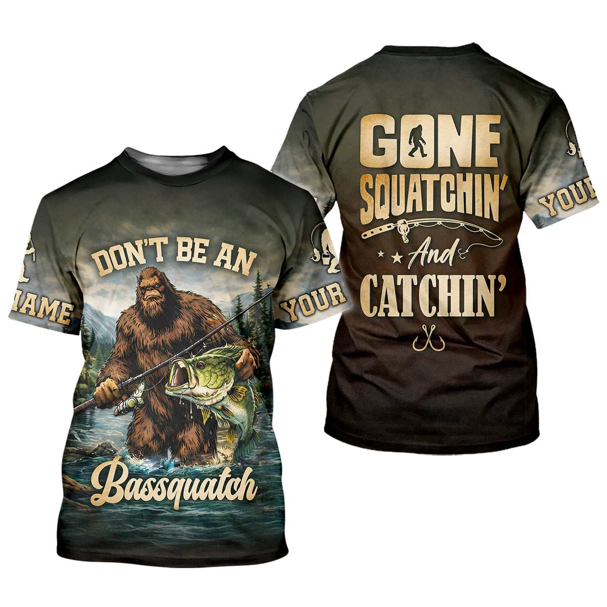 Bassquatch Fishing Shirt, Gone Squatchin’ And Catchin’ Fishing Shirt, Fishing UPF Shirts