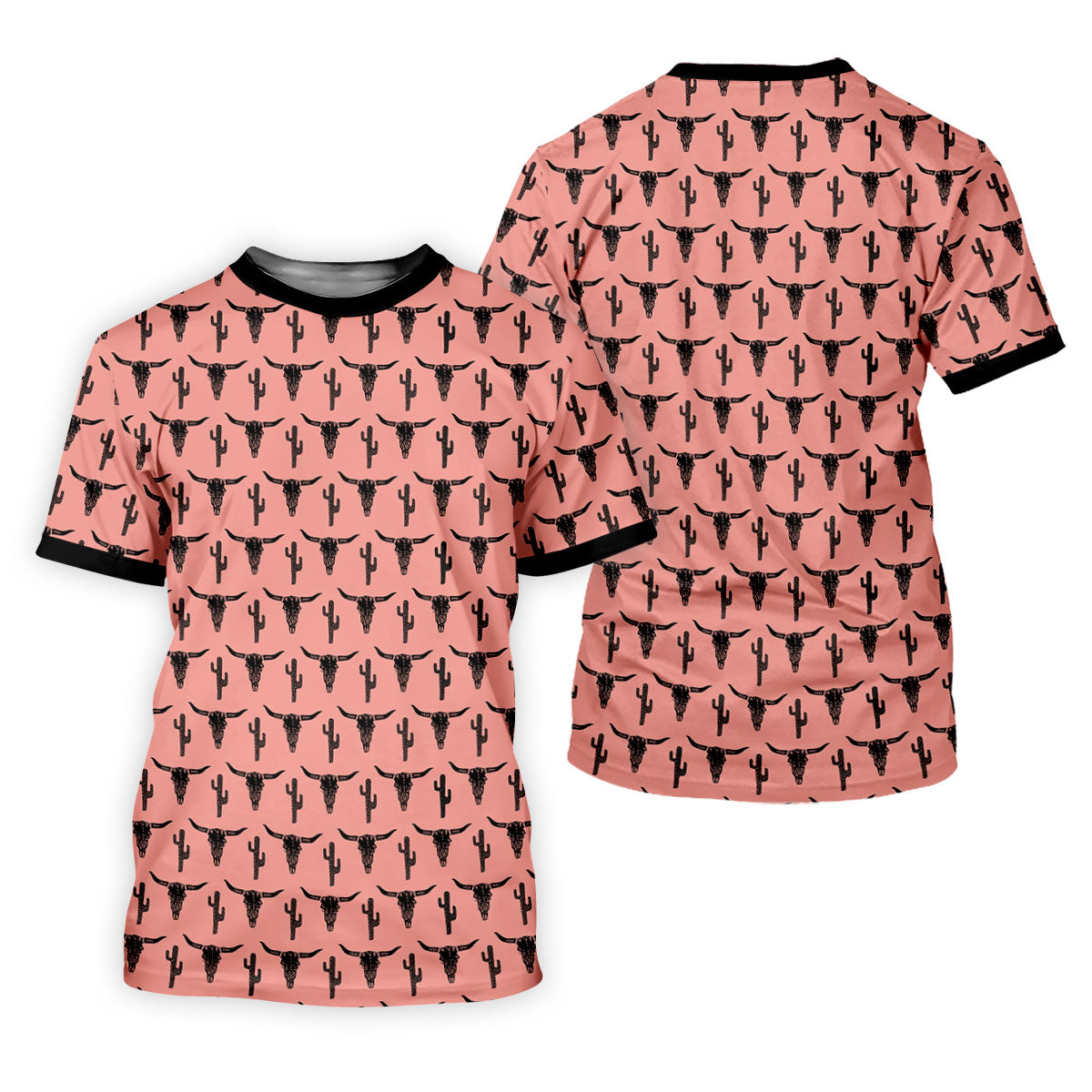 Longhorn Cow Skull Western Theme Peach Pink Golf Tops For Men, Polo ShirtFor Men, Golf Shirts For Men