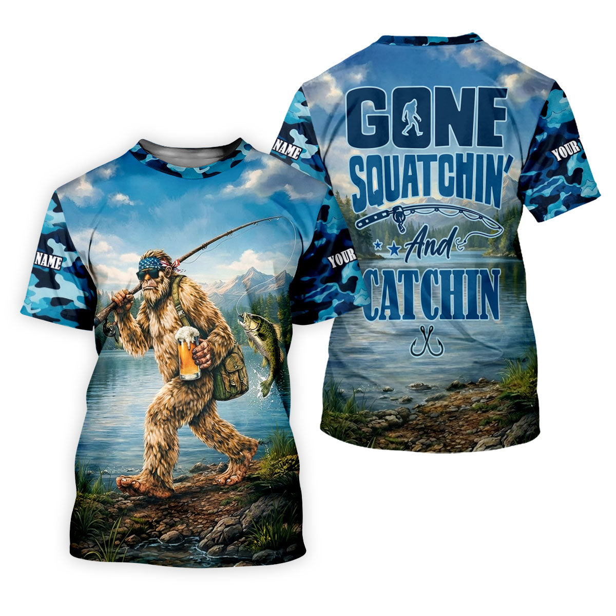 Gone Squatchin And Catchin – Bigfoot Fishing Shirt, Fishing UPF Shirts, Funny Fishing Shirt