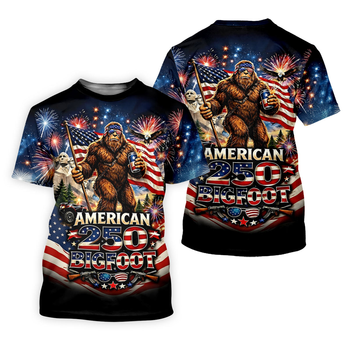 American 250 US Flag Pattern Bigfoot Golf Shirt, Patriotic 4th Of July Golf Shirts For Men