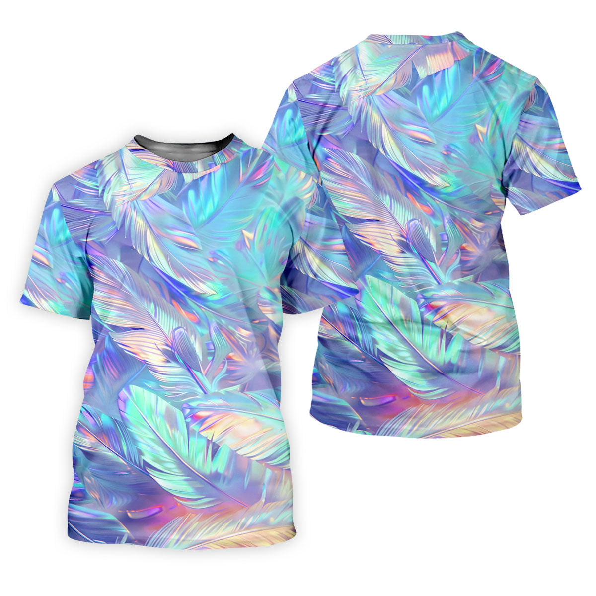 Pastel Gradient Feather Hawaiian Golf Shirt, Golf Tops For Men, Golf Shirts For Men