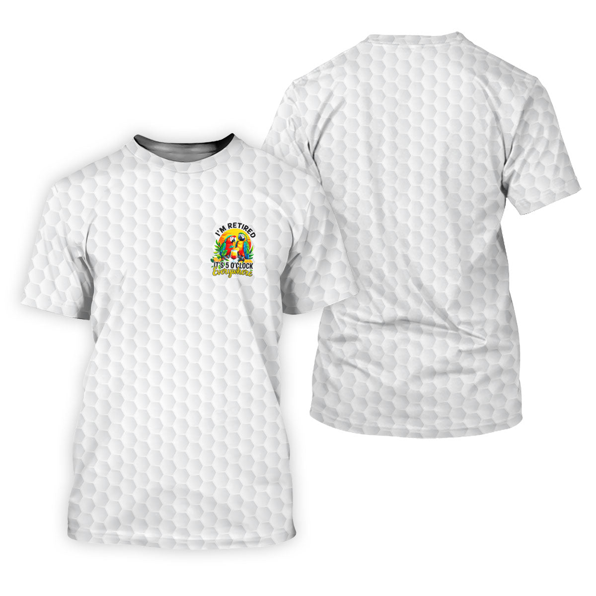 White Tropical Parrot Happy Retirement Golf Polo Shirt, Hawaiian Golf Shirt, Mens Golf Shirts