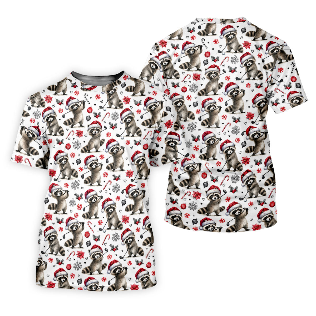 Christmas Raccoon Golfer Santa Hat Golf Polo Shirt, Mens Golf Shirts, Polo Shirts For Men