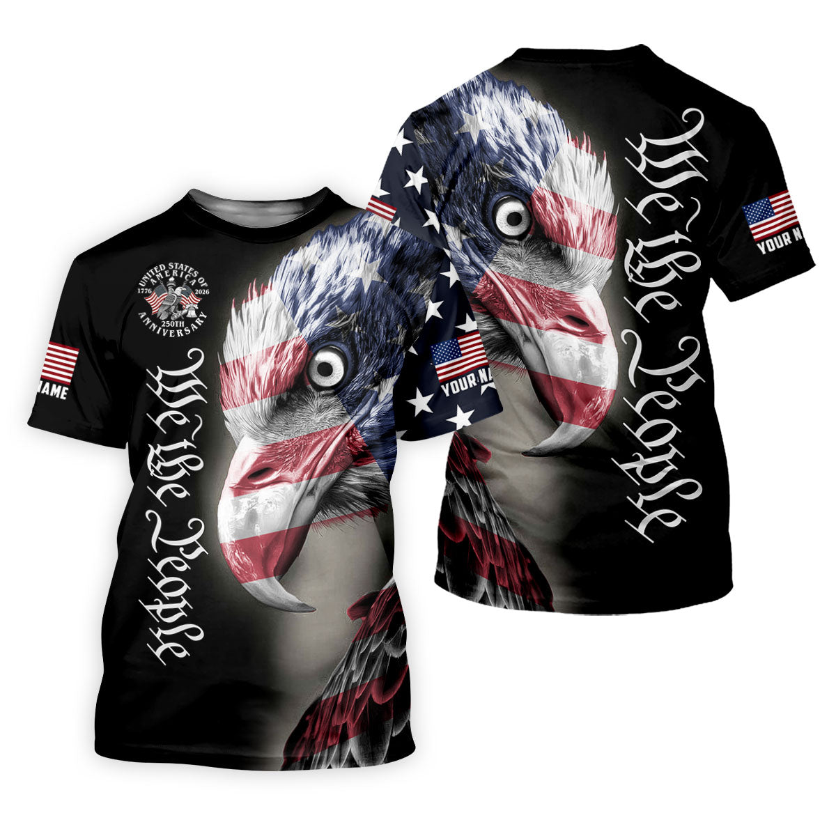 We The People Patriotic Bald Eagle American Flag Golf Shirt, 250 Years 4th Of July Golf Shirt For Women