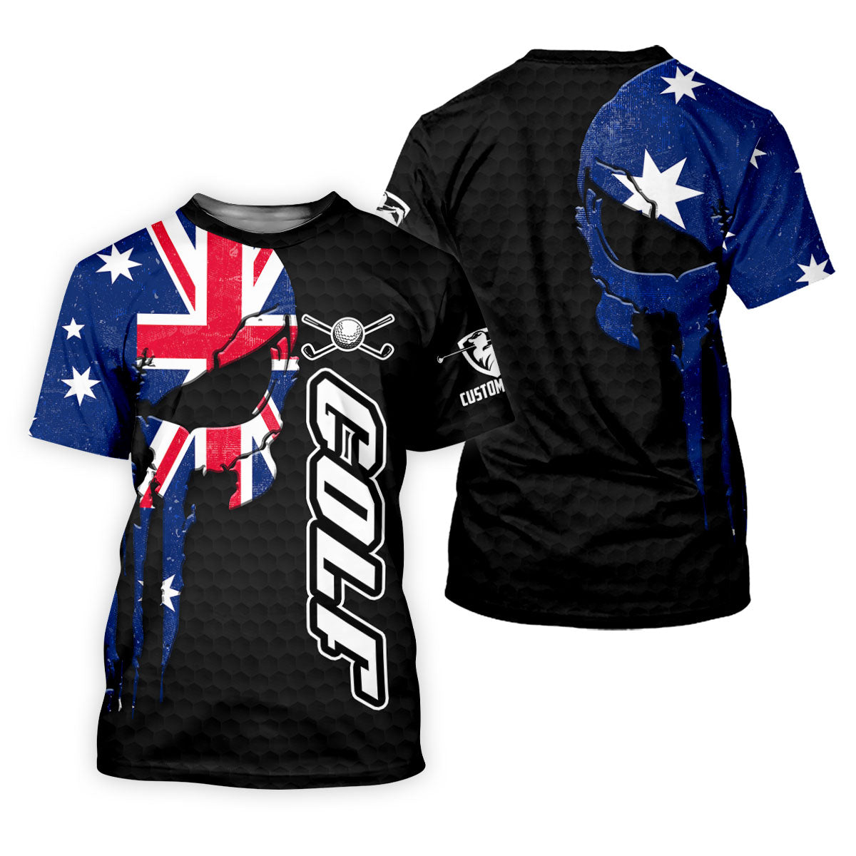 Cool Skull Golf Ball Pattern Australia Flag Print Black Golf Shirt, Golf Shirt For Women