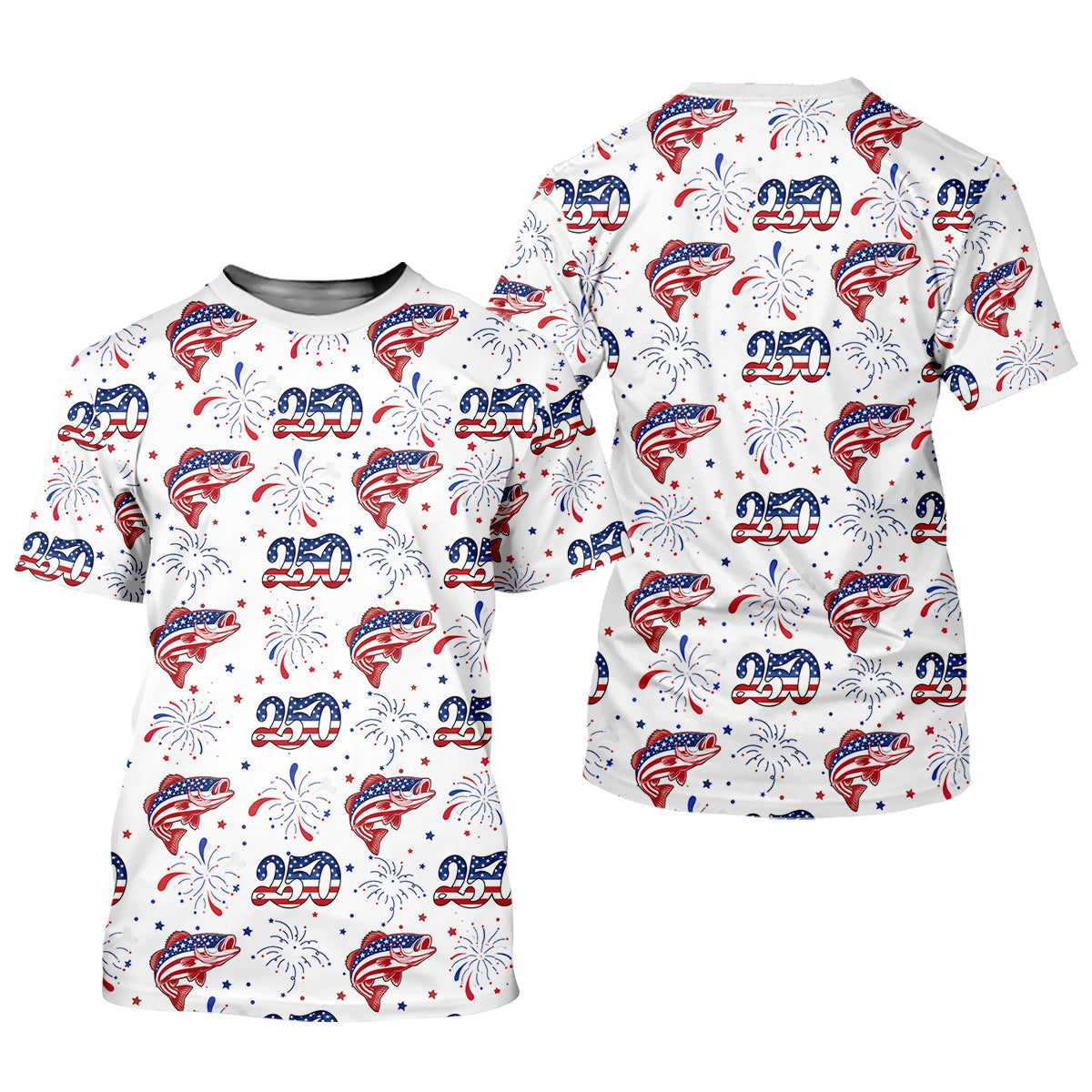 Largemouth Bass Fishing Patriotic Fishing Shirt, Fishing UPF Shirts, 250th Anniversary Fishing Shirt For Women
