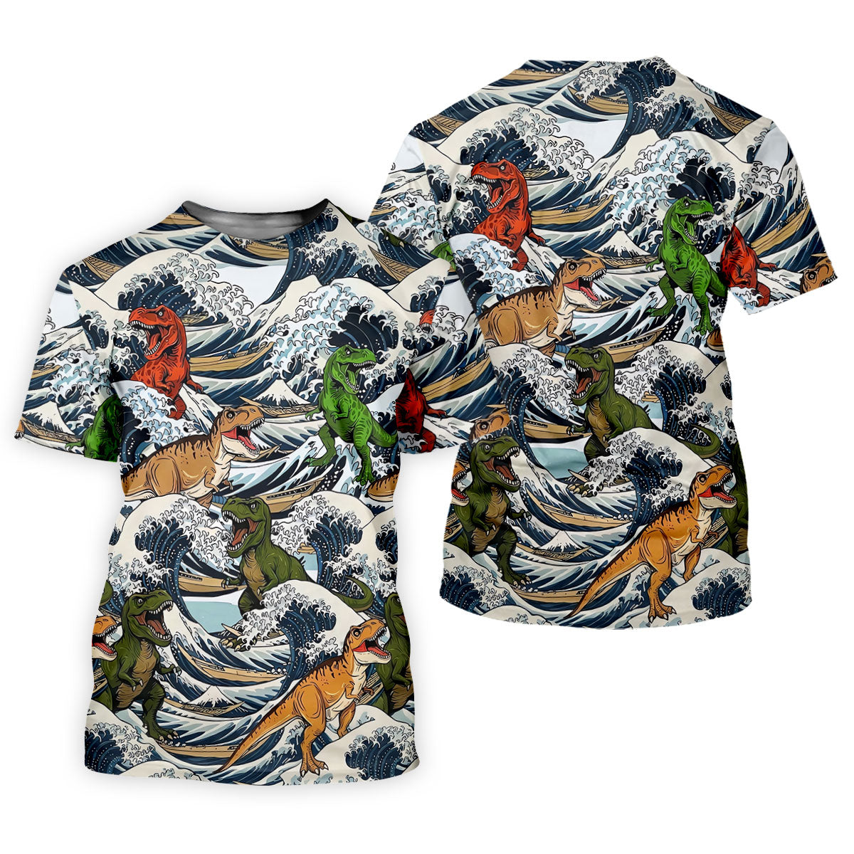 T Rex Surfing Great Wave Golf Polo Shirt, Men's Golf Shirt, Printed Golf Shirts