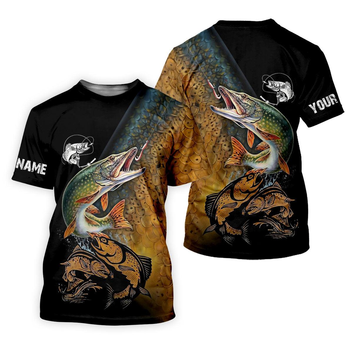 Northern Pike Fishing Gold Brown Scale Pattern Fishing UPF Shirts, Women Fishing Shirt