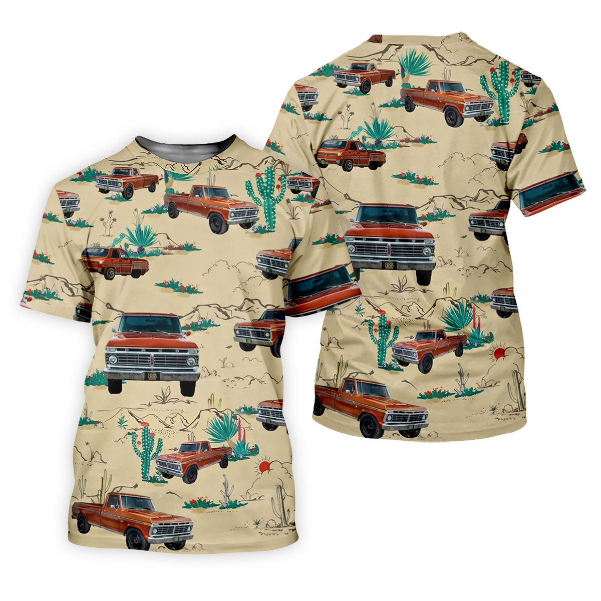Personalized Pickup Truck Golf Shirt, Southwestern Desert Cactus Pattern, Golf Shirt For Men