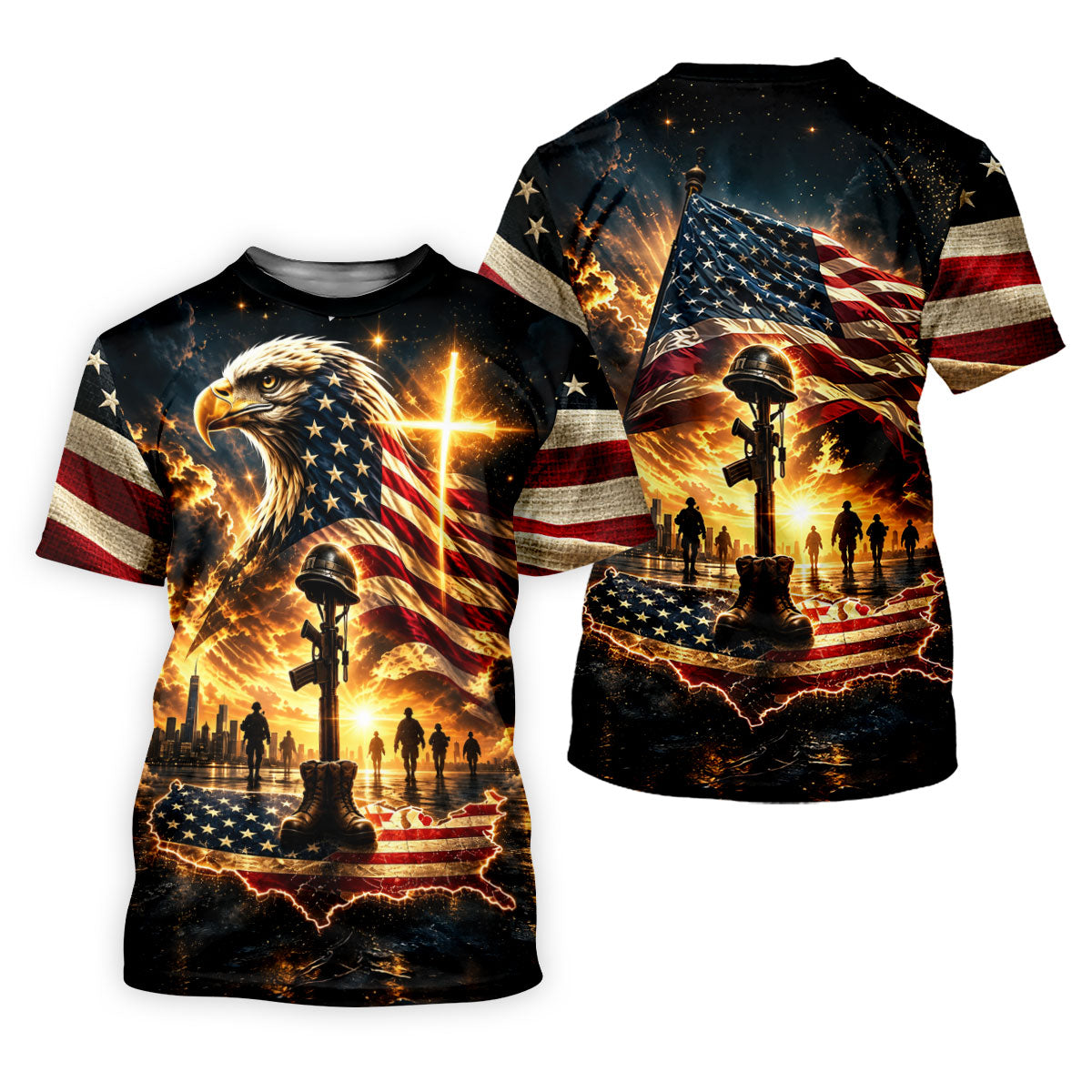 Eagle Cross Soldier Memorial Golf Polo Shirt, Womens Golf Tops, Veterans Day Shirt