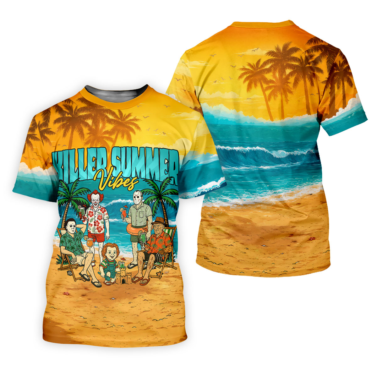 Killer Summer Vibes Horror Beach Party Golf Hawaiian Shirt, Men's Golf Shirt, Mens Golf Polo