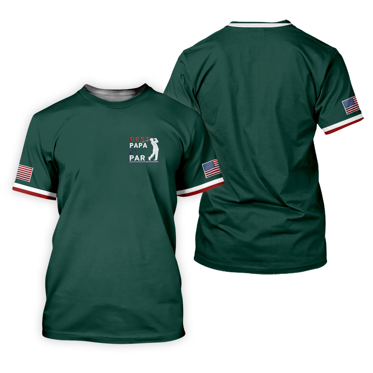 Green Best Papa By Par Embroidered Golf Polo Shirt, Golf Shirts For Men, Printed Golf Shirts