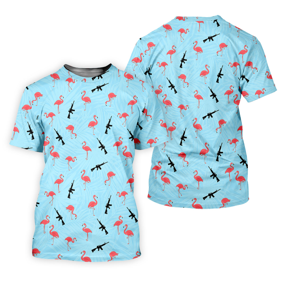 Light Blue Flamingo Pattern Golf Polo Shirt, Men's Golf Shirt, Golf Polo Shirts For Men