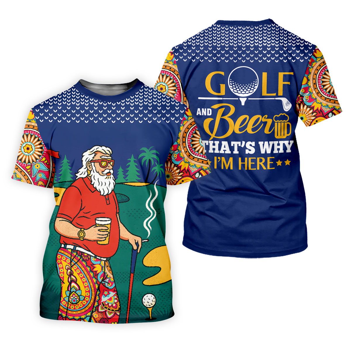 Funny Bearded Golfer With Beer And Paisley Sleeves Golf Polo, Golf Tops For Women, Ladies Golf Top