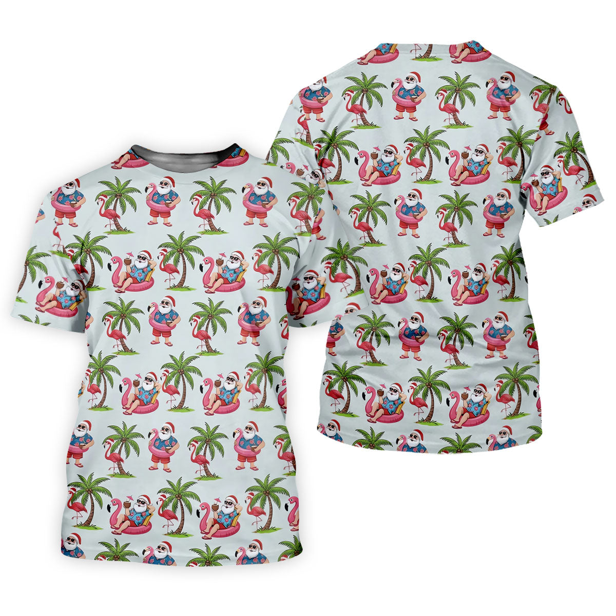 Tropical Santa Flamingo Beach Golf Polo, Christmas Golf Shirt, Golf Apparel For Men