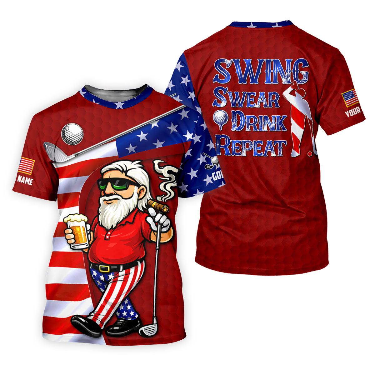 Swing Swear Drink Repeat Golf And Beer Patriotic Man 4th Of July Red Golf Shirt, 250 Years Women's Golf Tops
