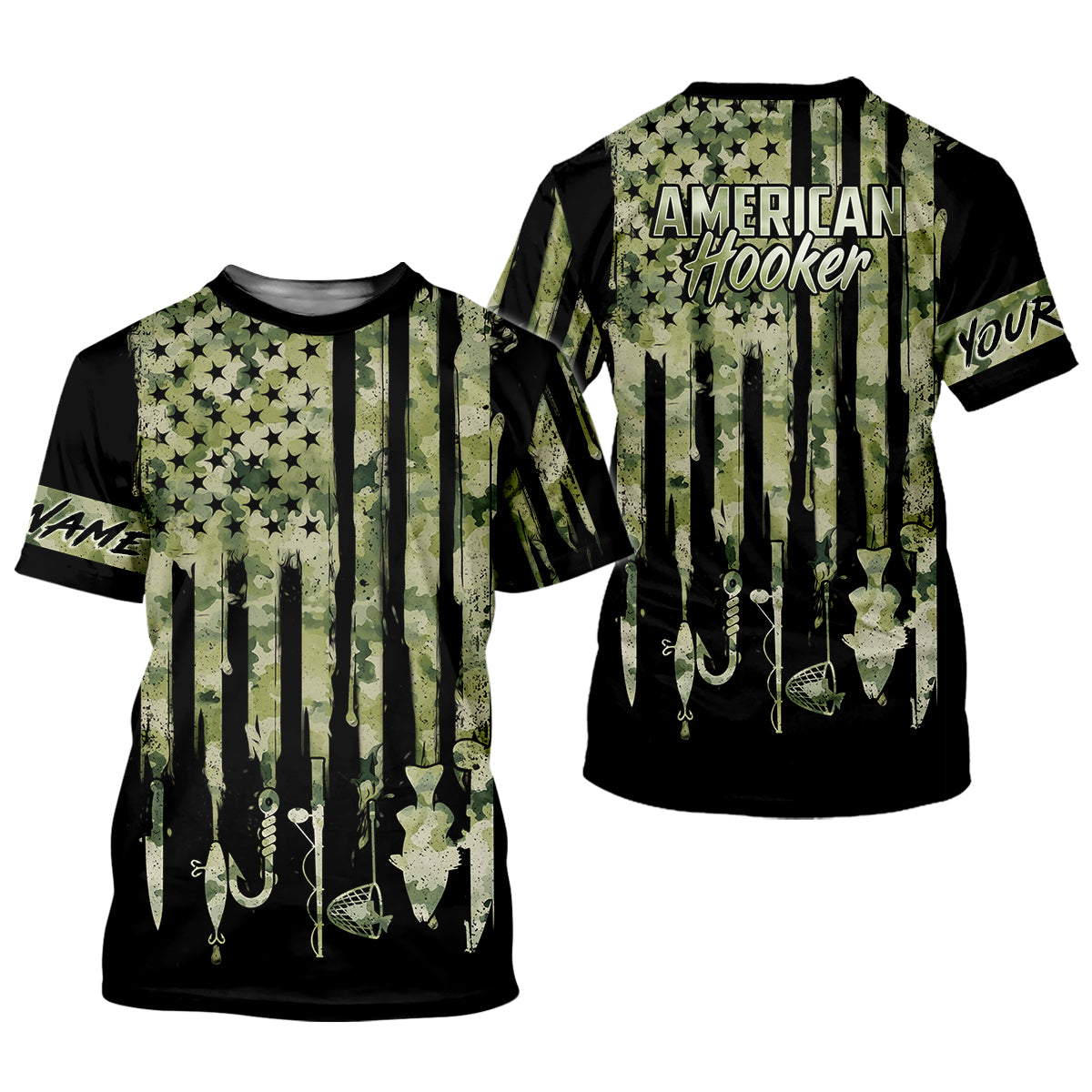 American Hooker Patriotic Fishing Shirt, Camo Fishing Shirt, SPF Shirt For Men, Gift For Fisherman