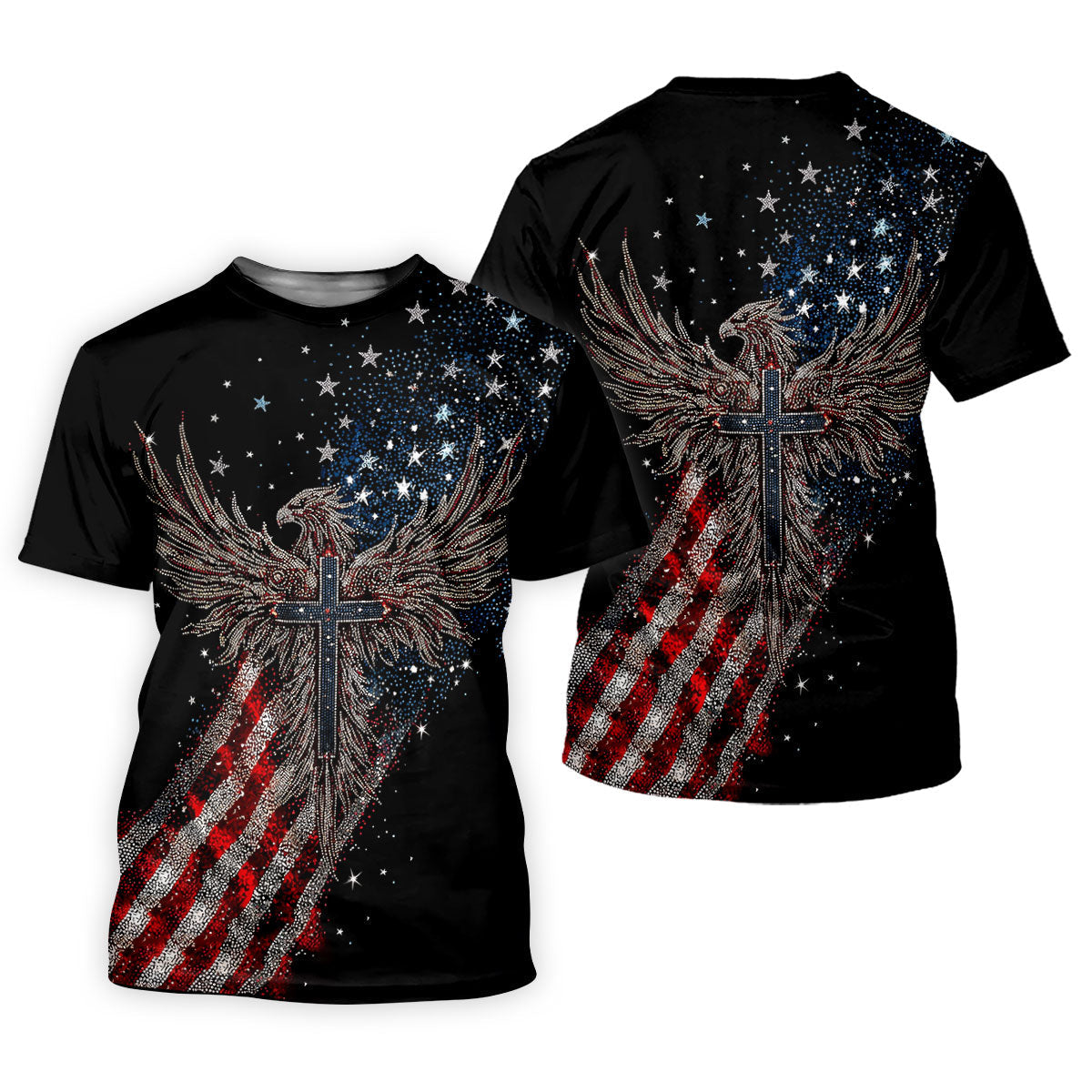 Faith Cross Patriotic Eagle Rhinestones Pattern 4th Of July Golf Shirt, 250 Years Golf Shirts For Men