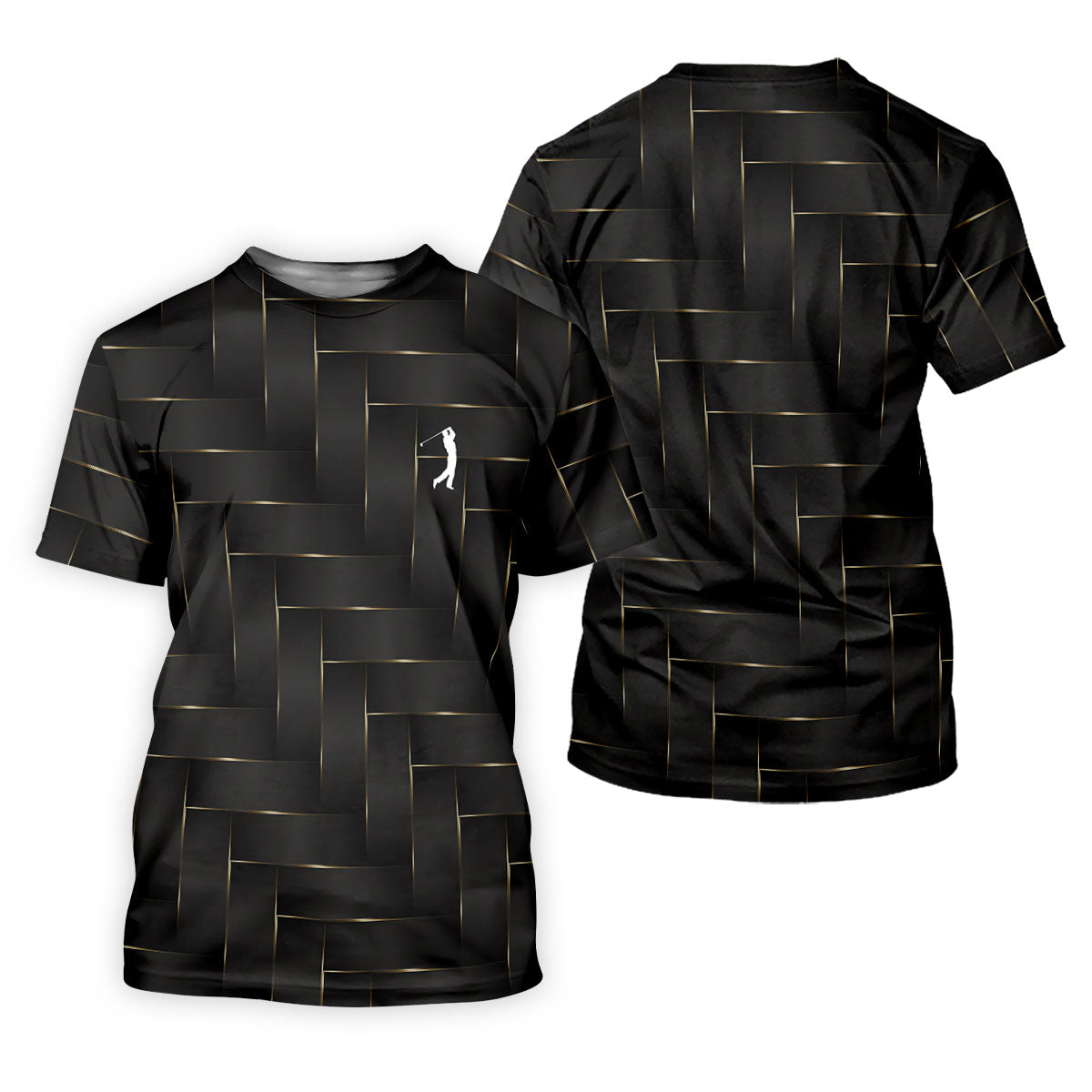 Black And Gold Geometric 3D Pattern Women's Golf Tops, Golf Shirt For Women, Ladies Golf Shirts