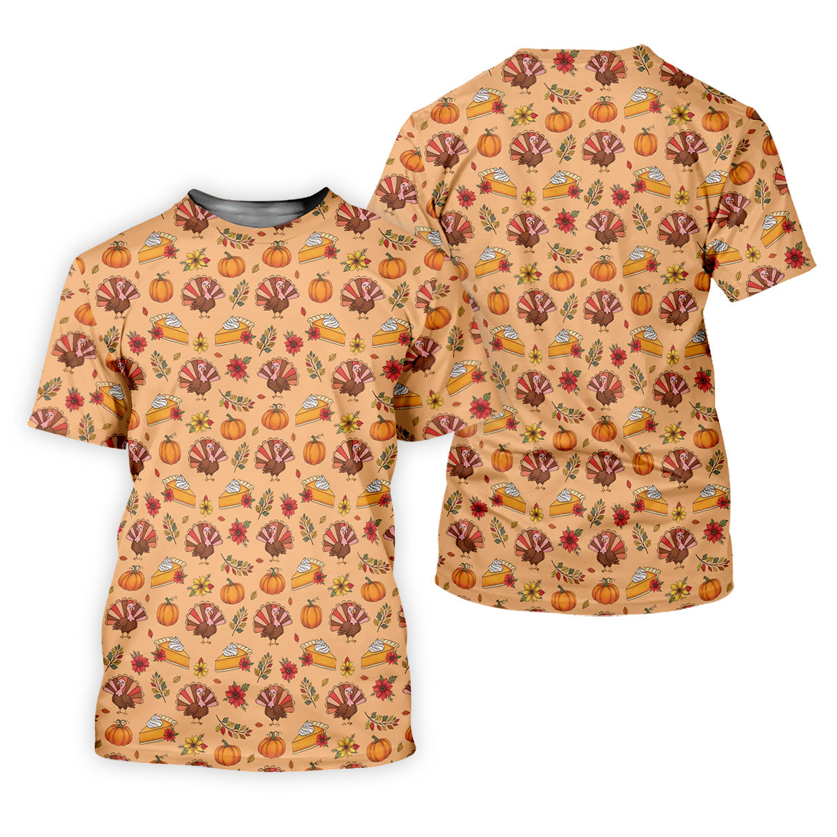 Cute Thanksgiving Turkey Pumpkin Pie Women's Golf Tops, Orange Golf Shirt, Thanksgiving Golf Gift For Ladies