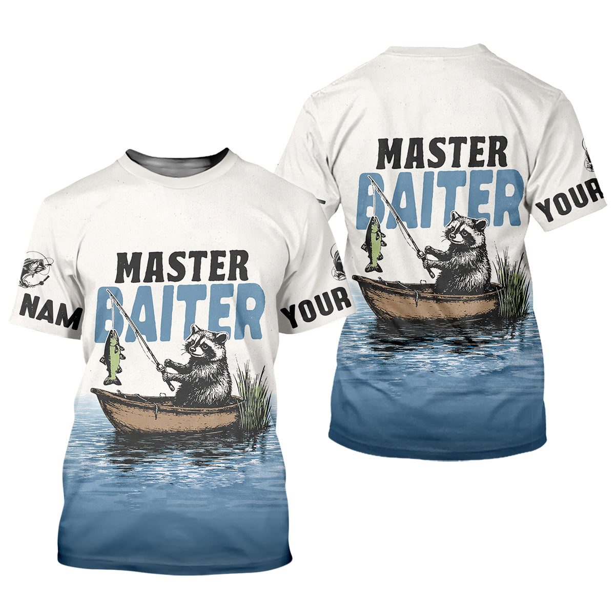 Master Baiter Shirt, Personalized Funny Raccoon Fishing Long Sleeve For Men, Fishing UPF Shirts