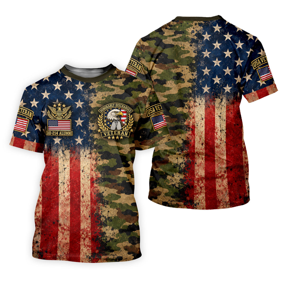 DD-214 Eagle Split USA Flag Camo Polo Shirt, Veterans Day Shirt, Golf Shirts For Men