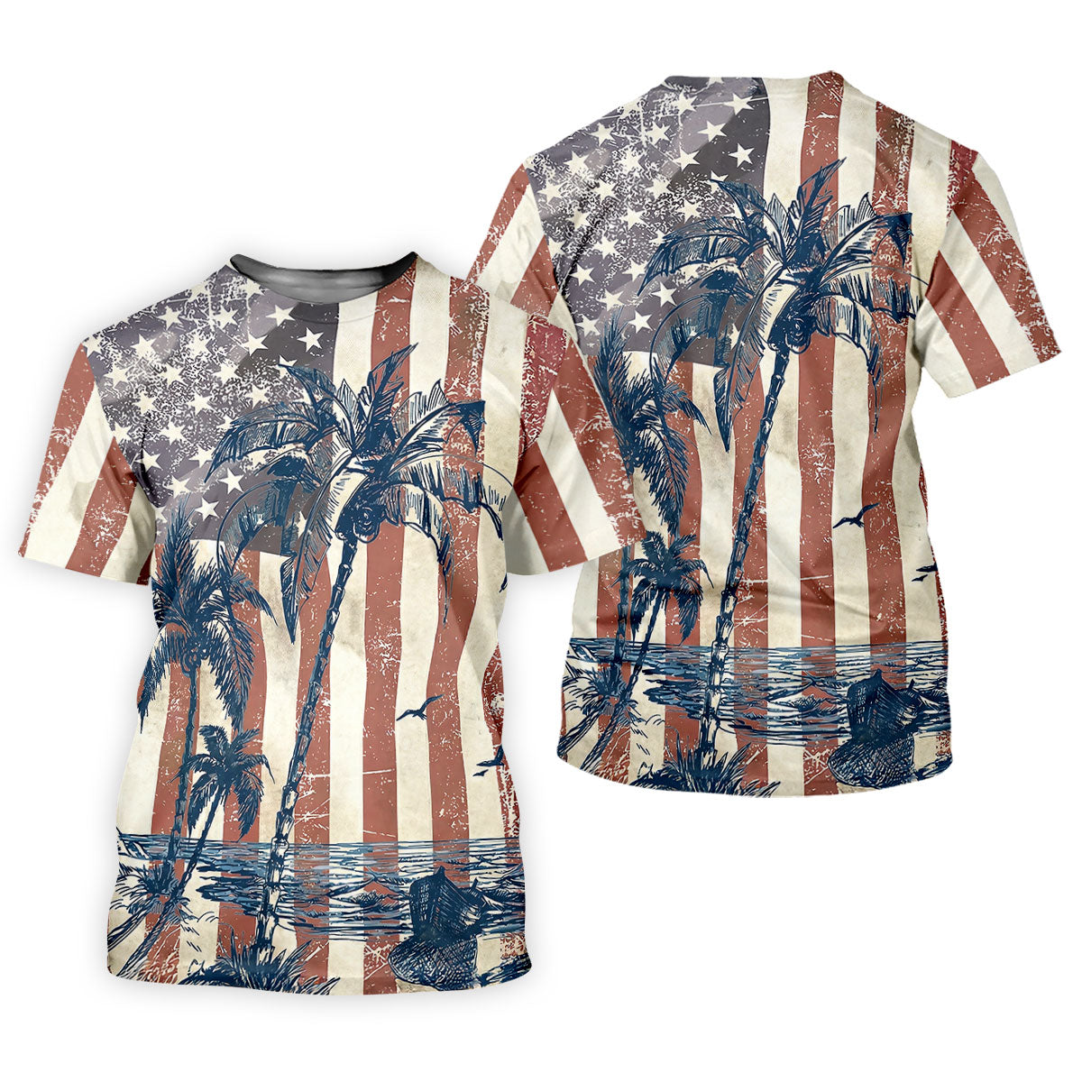 Hawaiian Theme Distressed US Flag Patriotic Golf Shirt, 250 Years 4th Of July Golf Shirt For Women