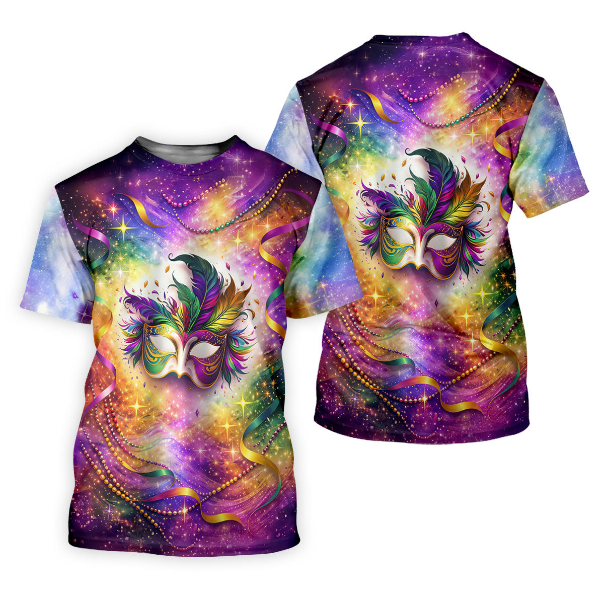 Carnival Mask Feather Print Purple Green Gold Dazzling Effect Mardi Gras Women's Golf Tops, Ladies Golf Shirts