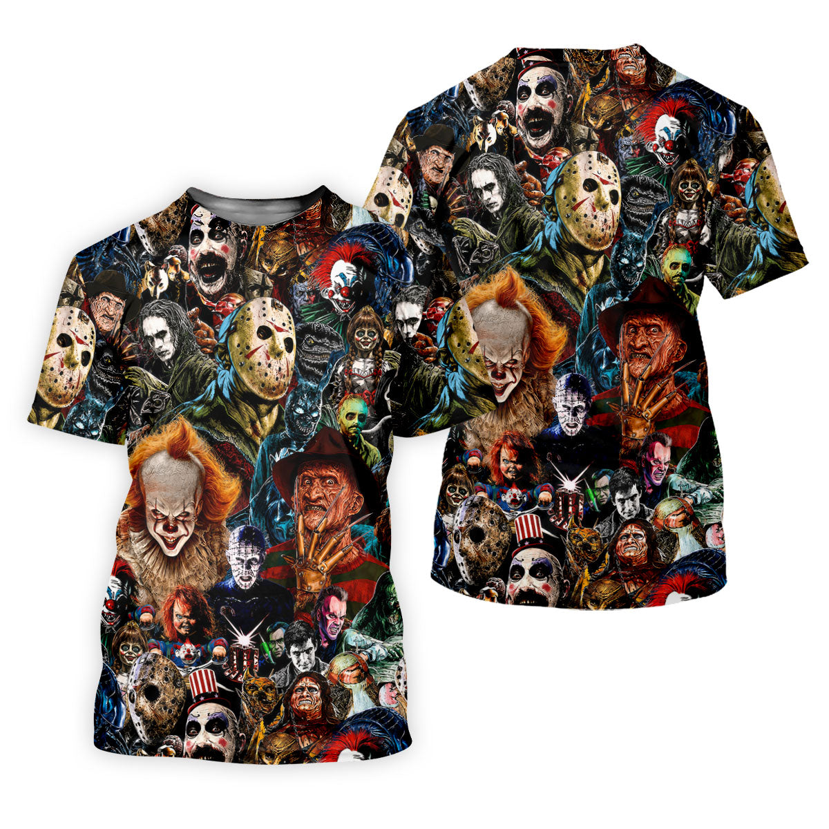 Iconic Horror Character Legends Collage Golf Polo Shirt, Mens Golf Shirts, Printed Golf Shirts