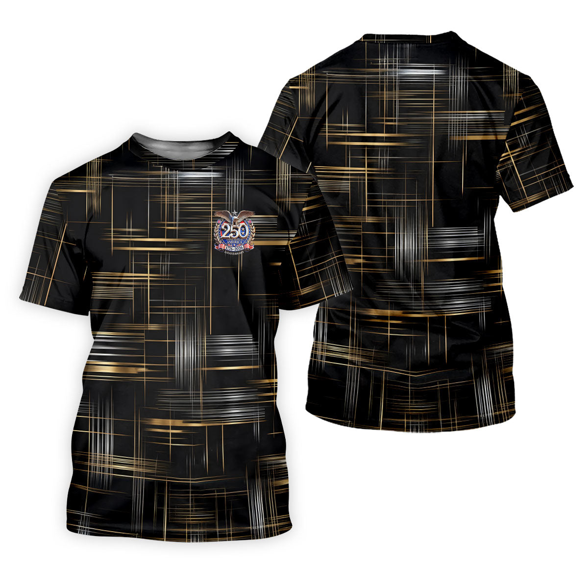 Gold And Silver Grid Pattern Patriotic 4th Of July Golf Shirt, 250 Years Golf Shirts For Men