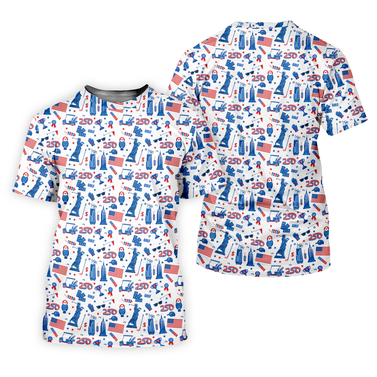 Funny Statue Of Liberty Golf Pose 4th Of July Red White Blue Women Golf Top, 250th Anniversary Patriotic Golf Shirt