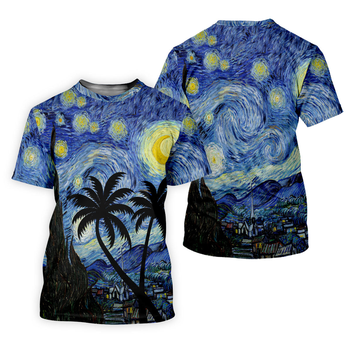 Van Gogh Starry Night Tropical Palm Tree Golf Shirt, Mens Golf Polo, Printed Golf Shirts
