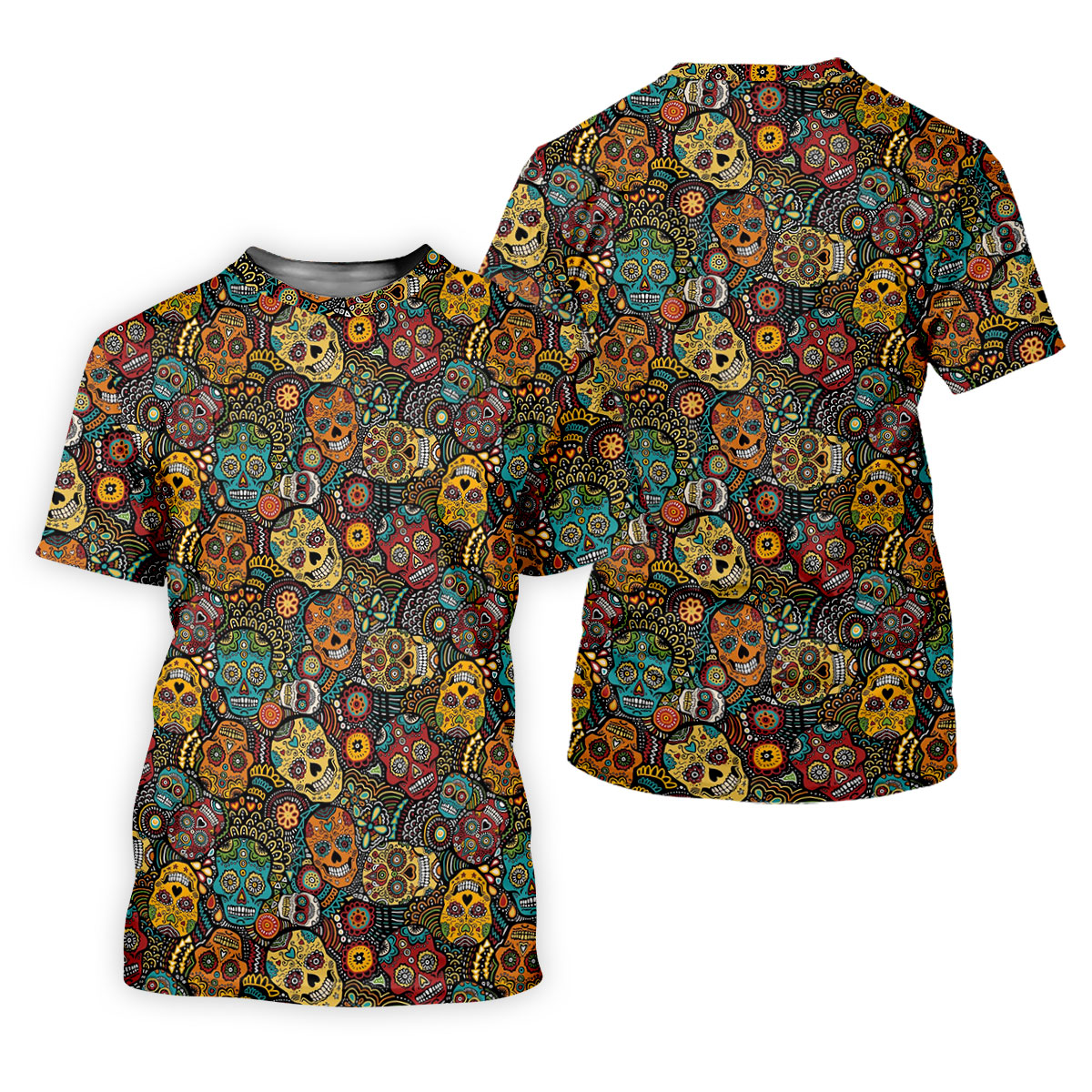 Colorful Sugar Skull Halloween Polo Shirt, Golf Shirts For Men, Golf Apparel For Men