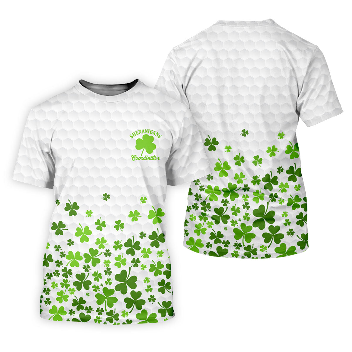 Shenanigans Coordinator Golf Ball Pattern St Patrick Day White Golf Shirt, Women's Golf Tops, Ladies Golf Polos