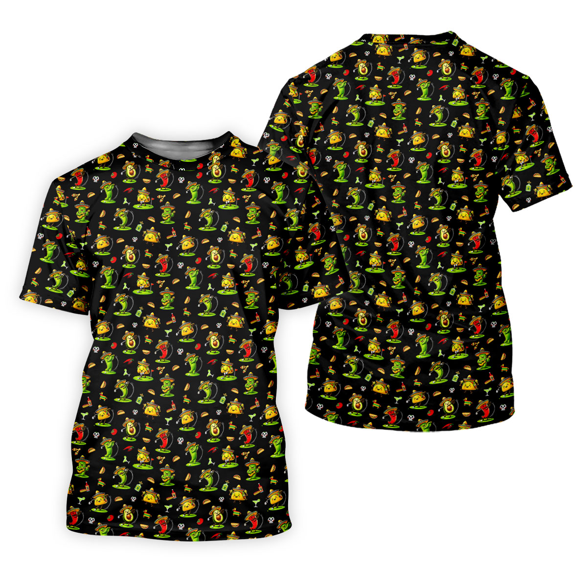 Mexican Cartoon Food Characters Cinco De Mayo Celebration Fiesta Themed Black Golf Shirt For Women