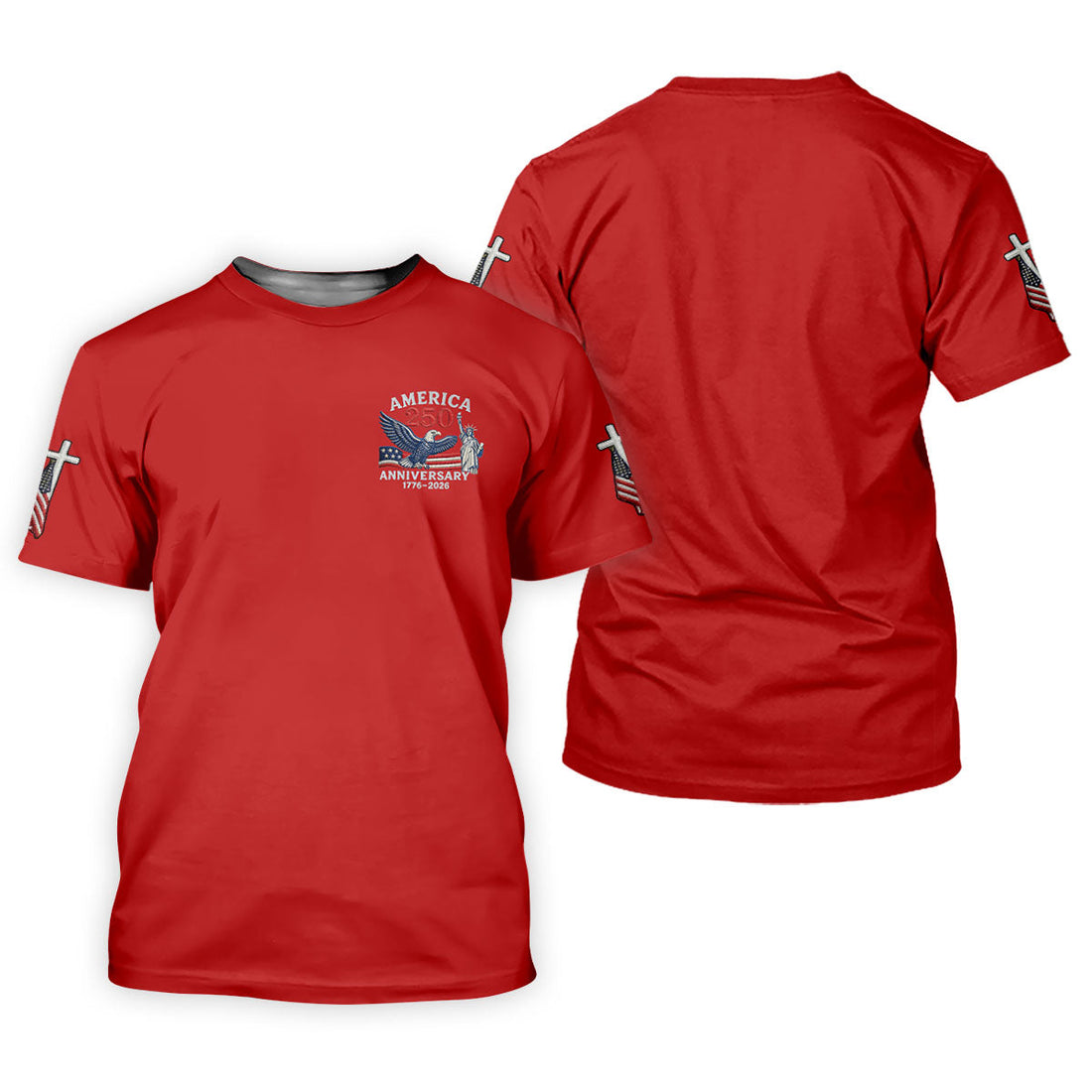 Faith Cross Bald Eagle America 250 Anniversary Red Patriotic Golf Shirt, Golf Shirt For Women