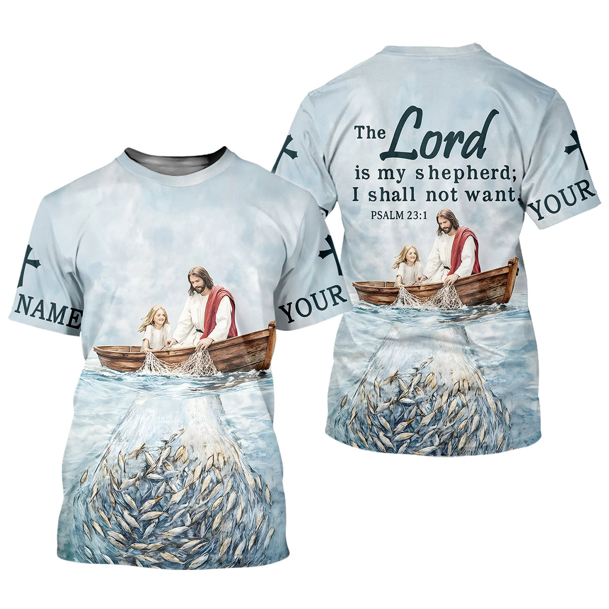 Jesus Catching Fish Bible Verse, Personalized Long Sleeve Shirt, Psalm 23 The Lord Is My Shepherd, Religious Gift for Men