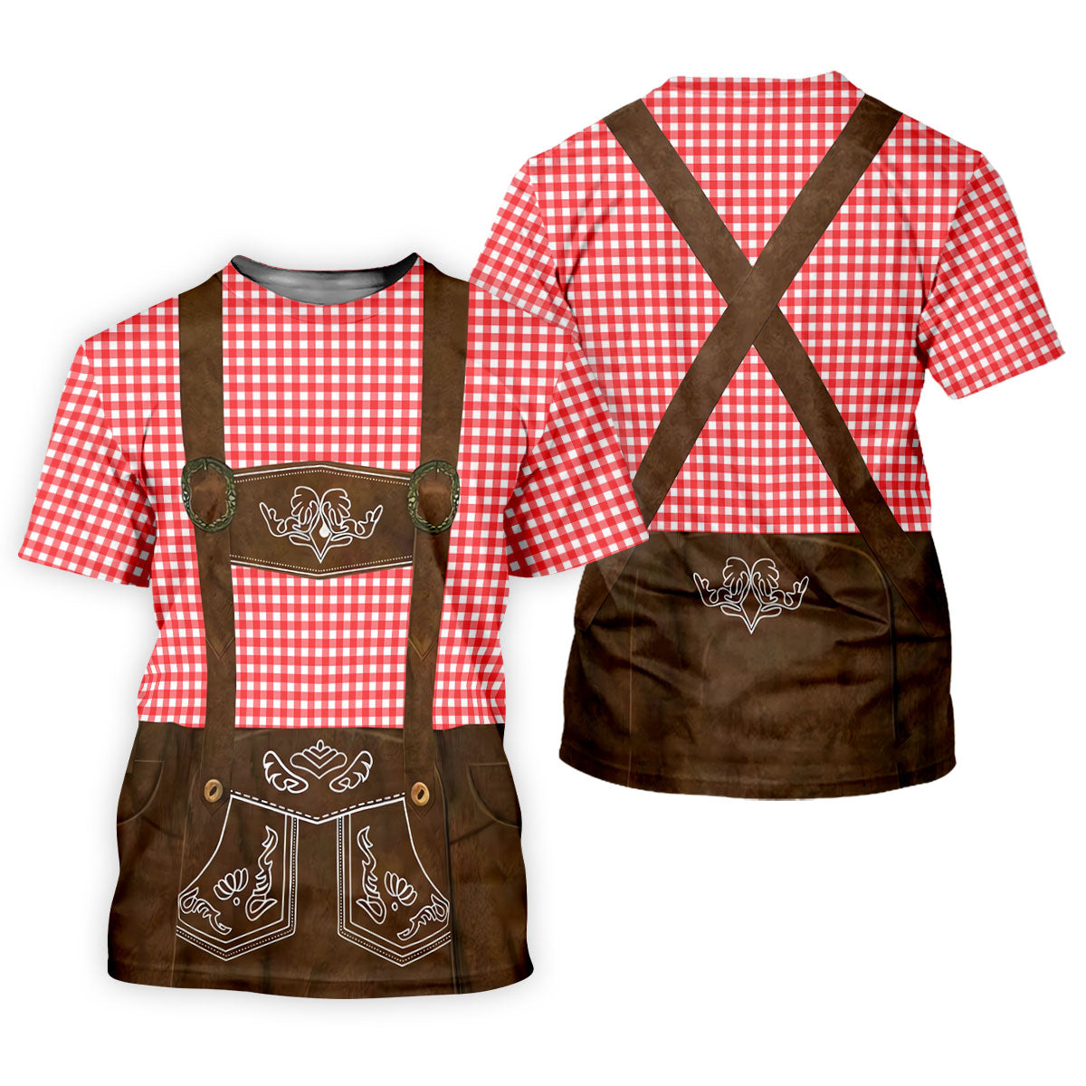Red Oktoberfest Lederhosen Illusion Sleeveless Golf Polo, Mens Golf Polo, Printed Golf Shirts