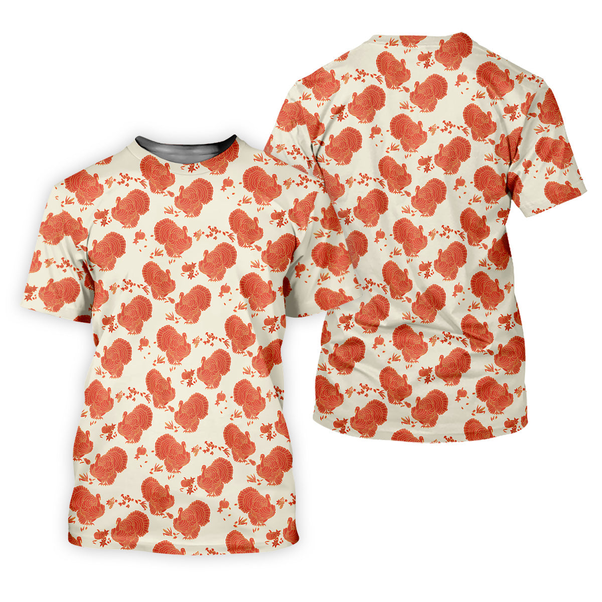 Turkey Pattern Beige And Orange Women's Golf Tops, Ladies Golf Polos, Thanksgiving Gift
