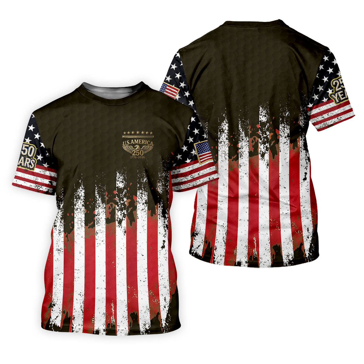 US Bald Eagle Golf Ball Pattern Distressed American Flag Women Golf Top, 250th Anniversary 4th Of July Golf Shirt