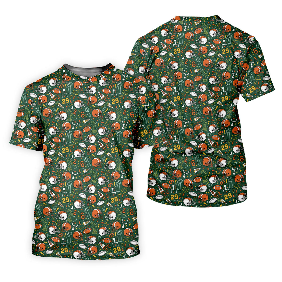 Orange And White Football Helmet Trophy Pattern Game Day Football Theme Women's Green Polo Shirts
