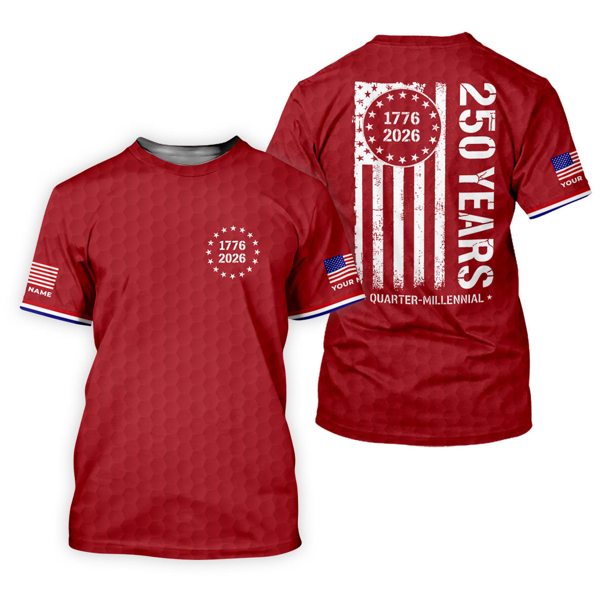 250 Years Quarter Millennnial Golf Ball Pattern Red Patriotic Golf Shirt, 4th Of July Golf Shirt For Women
