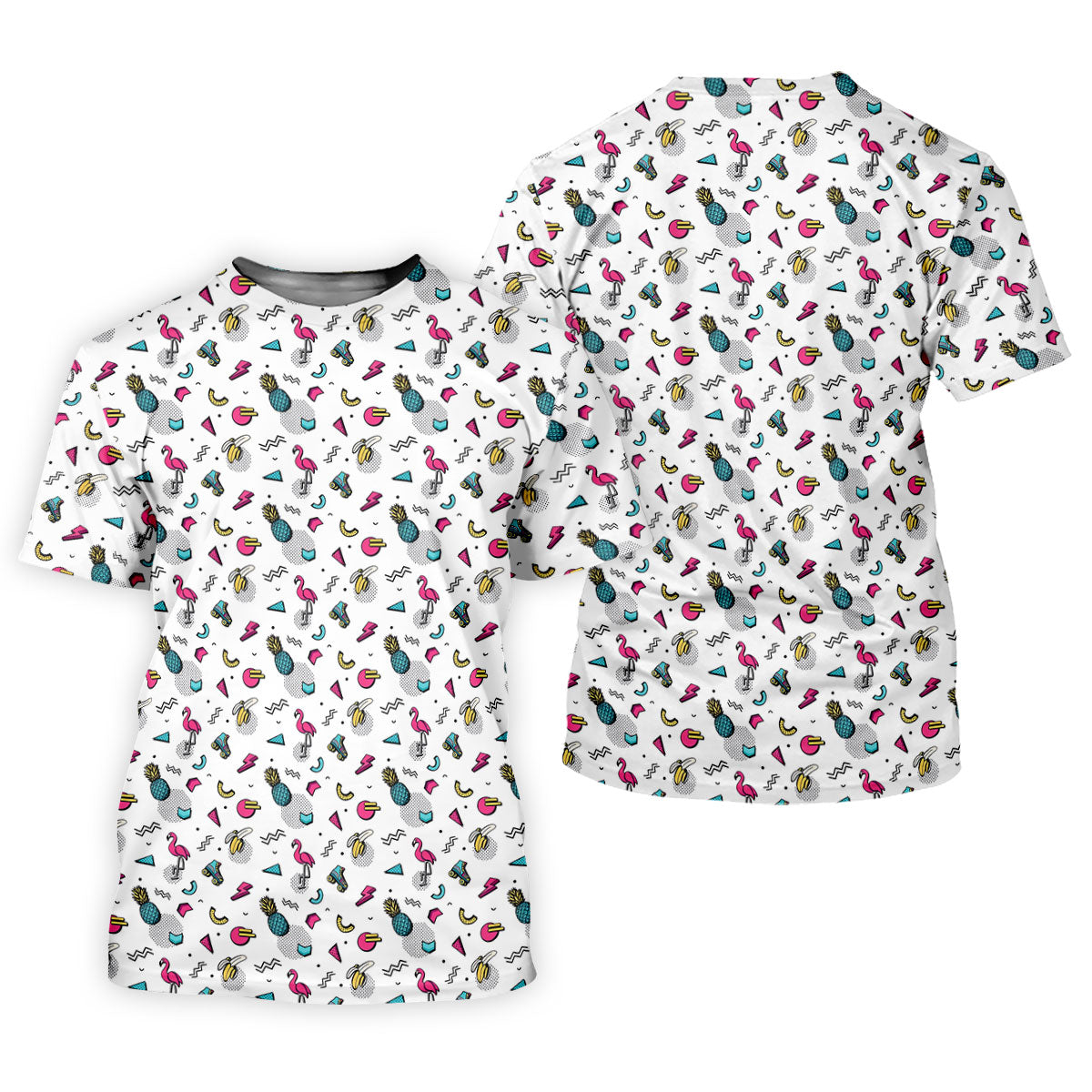 White Retro Summer Flamingo Pattern Golf Polo Shirt, Men's Golf Shirt, Golf Polo Shirts For Men