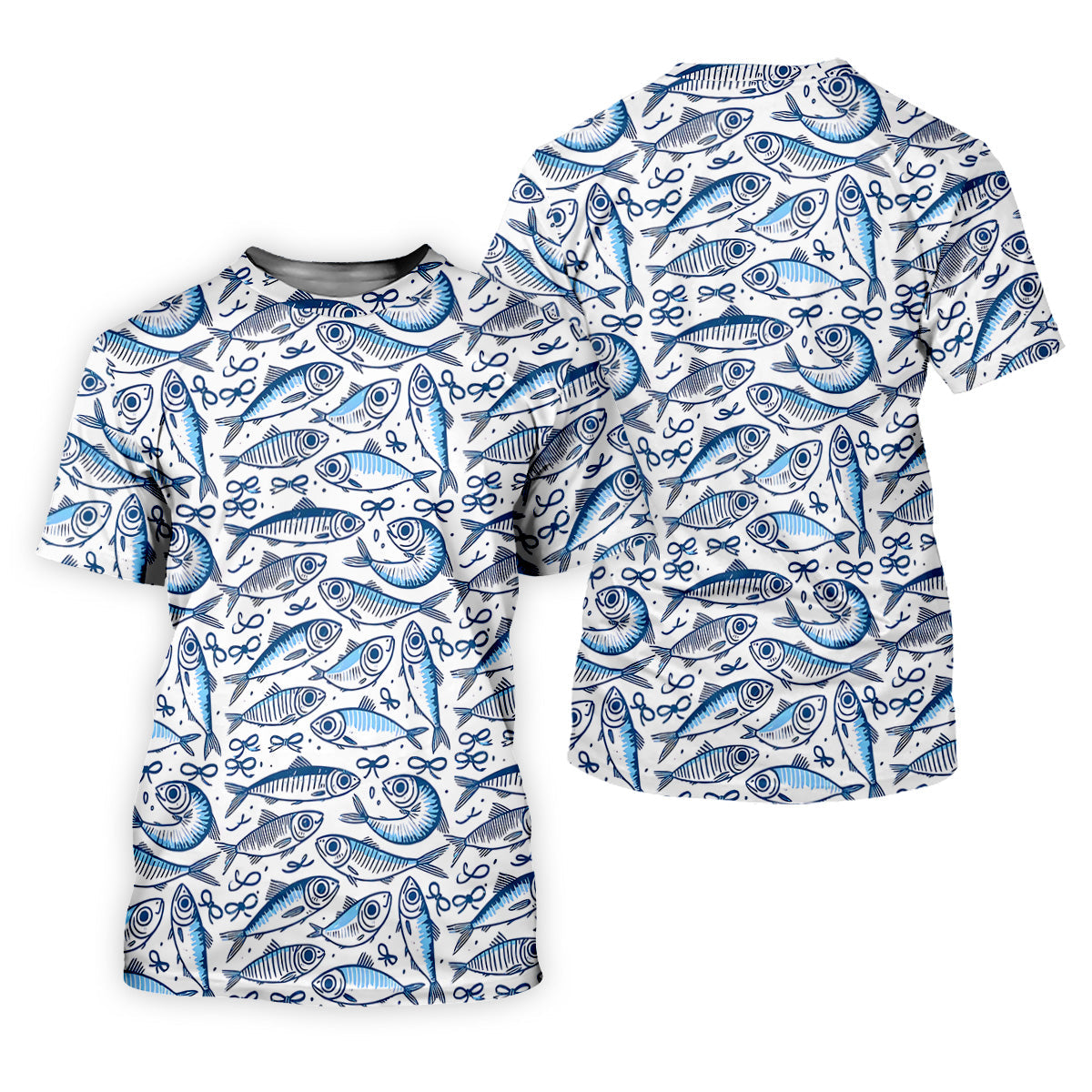 Navy Fish Pattern Fishing UPF Shirts, Female Fishing Shirts, SPF Long Sleeve Shirts Womens