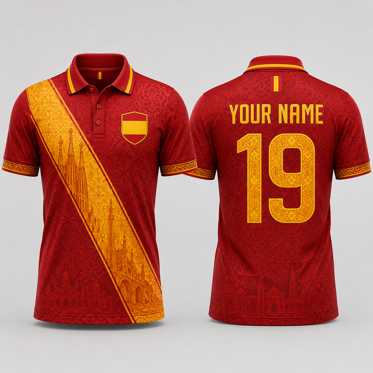 Baroque Floral Spanish Inspired V-Neck For Men Football Lover, Spain Shirt Soccer Fan Gift